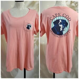 Cuffys Cape Cod Massachusetts Black Lab Dog T-Shirt Womens Size XL Pink Pocket